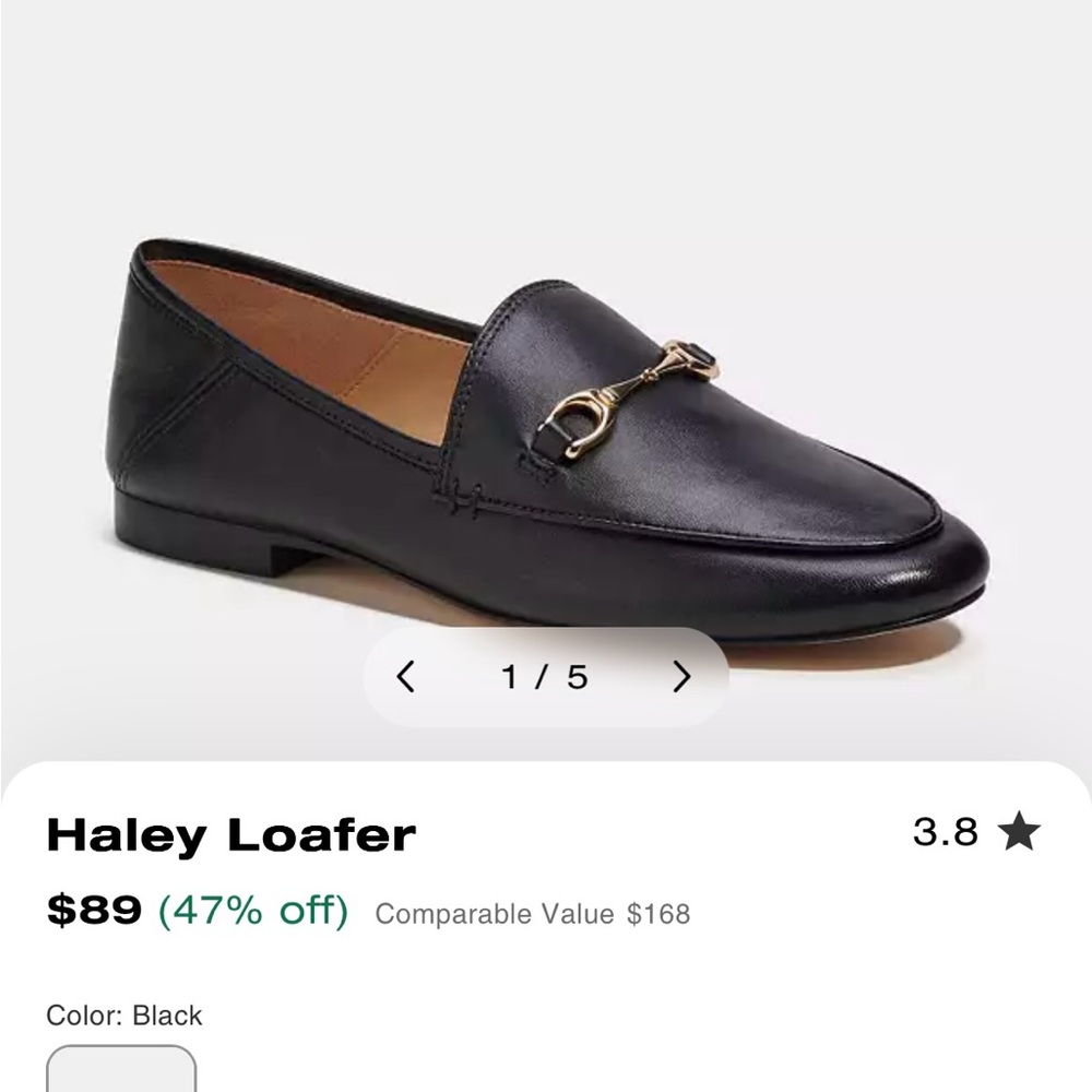 Coach Black Leather Loafers with Horsebit Detail